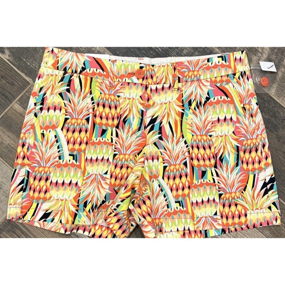 New Crown & Ivy Womens Chino Shorts Orange Pineapple Size 8 Waist 33